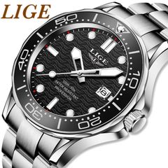 新品 LIGE スポーツオマージュウォッチ メンズ腕時計 ブラック8936ST