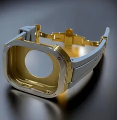 グレイ×シルバーゴールド★49mm apple watch ultraアップルウォッチラバーメタルカバーセット　ウルトラ　49ミリ用　カスタム ultra1/2/3のサムネイル