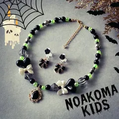 little princess＊ Halloween ♦︎ black × light green キッズイヤリング キッズネックレス セット キッズアクセサリー 子供 プレゼント ハロウィン 仮装 noakoma kids