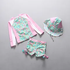☆ ワンカラー ☆ 14(推奨身長145-155cm) ☆ キッズ水着 naksw5000 キッズ 水着 女の子 3点 セット キッズ水着 セパレート ラッシュガード 帽子 長袖 ジュニア おしゃれ かわいい 子供 ガールズ 子ども こども 上下セット