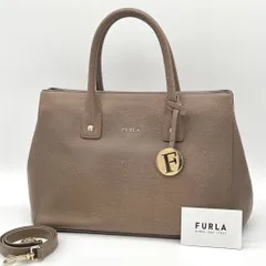【良品】FURLA LINDA ハンドバッグ セミショルダーバッグ レザー 茶色