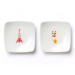 ドット絵 豆皿・小皿・箸置き2種類セット（東京タワー、招き猫） 大図まことデザイン The Porcelains （ザ・ポーセリンズ）