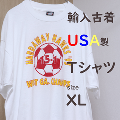 アメリカ　mede in USA　古着　　白　ロゴ　Tシャツ　海外　買い付け　輸入　XLサイズ