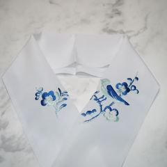 半衿 刺繍 梅 鳥 青 水色 みすゞうた 金子みすゞ おしゃれ