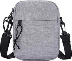 X-cross クロス サコッシュ メンズ 小さめ 縦型 ミニショルダーバッグ 軽量 ワンショルダーバッグ アウトドア ファスナー シンプル かっこいい おしゃれ ストリート ファッション(グレー,  Free Size)