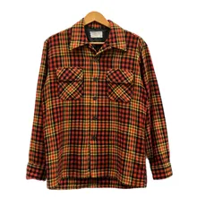 ヴィンテージ vintage ジェーシーペニー J.C.Penney 70's 70年代  チェック柄 オープンカラーシャツ 開襟 ボックス 長袖シャツ レッド Mサイズ 101MT-3708