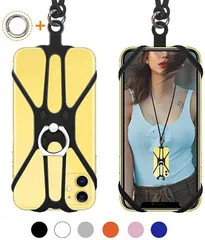 SHANSHUI 互換品 スマホストラップ シリコンストラップ 第2代ケータイストラップ 携帯の落下防止 滑り止めスマホケース 携帯りんぐホルダー 伸びる 全機種対応(ブラック,  （改良版）ネックストラップ)