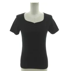 インディヴィ INDIVI ニット セーター ペンタゴンネック調 半袖 ウール ブラック 黒 38