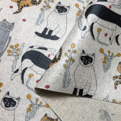 エモエモ　ラミネート生地（綿麻キャンバスねこ）きなり　50ｃｍカットクロス