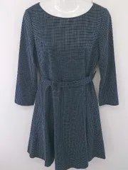 ◇ ◎ NATURAL BEAUTY BASIC ベルト付 チェック 長袖 膝丈 ワンピース サイズM グリーン ネイビー レディース  【中古】 【1203280001609】