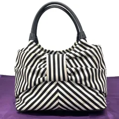 Kate Spade ケイトスペード 肩掛け セミショルダー A4 PC収納 ストライプ ボーダー トートバッグ キャンバス/レザー 黒 白【中古】レディース