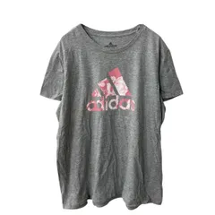 adidas 半袖 プリントTシャツ レディース 2XL グレー ピンク アディダス フラワー 古着卸 アメリカ仕入 a705-5578