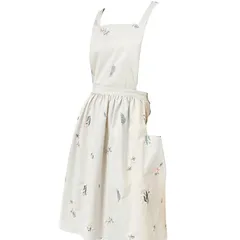 【特価商品】Ifukens エプロン レディース おしゃれ 北欧エプロン 可愛い 大人用 エプロン かわいい刺繍花柄ワンピース防水エプロン h型ポケット付き 厚手のコットンオシャレエプロン 御洒落作業用エプロン 大きいサイズ アフタヌーンティー エプロンドレス