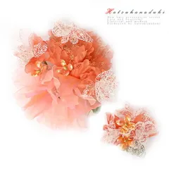 特別セール価格 髪飾り 成人式 振袖 袴 花 2点セット 白 オレンジ 大特価 ちりめん ビラ簪 レース ビーズ ラメ ふわふわ おしゃ No.8-0896