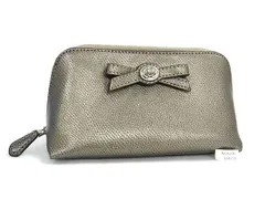 ■美品■ COACH コーチ F64651 レザー ポーチ マルチケース 小物入れ レディース メタリックグレー系 DF8078