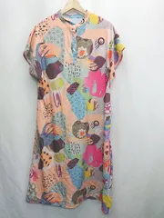 ◇ ⊂ pattern torso antiqua アンティカ 総柄 ロング ワンピース サイズF オレンジ レッド系 レディース E  【1504210007051】