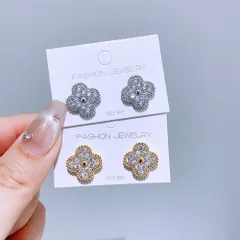 009Fc【ゴールド】ピアス6㎜華やか上品ハートパヴェダイヤS925