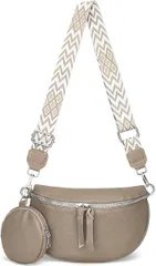 FairyPomu 斜めがけバッグ ミニショルダーバッグ 本革 ボディバッグ 肩掛けバッグ レディース コンパクト カジュアル(グレージュ)