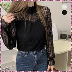 送料無料 レース ブラウス プチハイネック 重ね着 フリル シアートップス レディース 裏地付き レイヤードブラウス きれいめ 透けインナー 肌隠し 花柄トップス オシャレ 長袖 レースシャツ 透け感 ブラウス セクシートップス