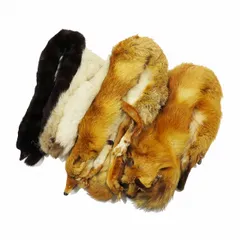 ノーブランド 5点セット まとめ売り ティペット フォックスファー マフラー 毛皮 ブラウン系/1 レディース