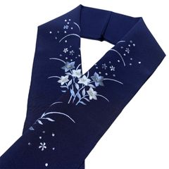 R-1252　半衿　刺繍半衿　紺　絹　レディース　和装小物