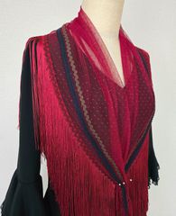 [新品]　レースシージョ　ボルドー　赤　フラメンコ衣装　フラメンコ　ショール