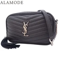 SAINT LAURENT PARIS(サンローランパリ) ルー ミニ バッグ ショルダーバッグ YSLロゴ 肩掛け 斜め掛け Vステッチ フリンジ カーフ ブラック黒 シルバー金具 612579 レディース 40802148262【中古】【アラモード】