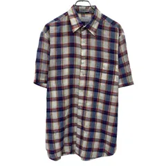 半袖 チェックシャツ L ホワイト ブルー イエロー マルチカラー ボタン 胸ポケット カジュアルシャツ 古着卸 アメリカ仕入 a703-6835