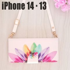 iPhone14 13 クロスボディ 新品 カバー シリーズ ショルダー かわいい 肩かけ 手帳 スマホケース 可愛い 手帳型 大人気カラー 全面保護 おしゃれ 対応 花のサムネイル