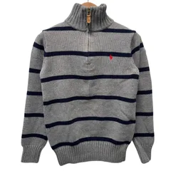 キッズ POLO RALPH LAUREN ポロ ラルフローレン ハーフジップニット 130〜140 (表記M)  ボーダー グレー ブラック 古着 P507