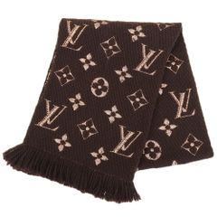 【本物保証】 箱付 超美品 ルイヴィトン LOUIS VUITTON モノグラム シャイン エシャルプ ロゴマニア M71383 マフラー ウール ブラウン