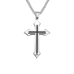 [AREUM] 十字架 ネックレス シンプル 黒 ブラック メンズ 人気アクセサリー ステンレスチェーン クロス お洒落 