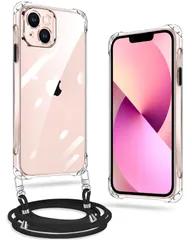 iPhone 13 mini ケース クリア ネック ショルダー ストラップ付き iPhone13 mini スマホケース アイフォン 13 mini カバー 耐衝撃 薄型 軽量 TPUスマホ シリコン カバー 紐付き 斜めがけ 織りストラップ付き 肩掛け 縦