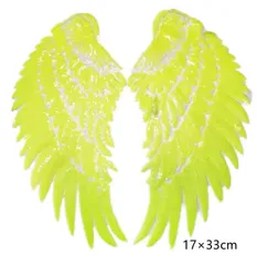 2枚セット　刺繍　ワッペン　天使の羽　キラキラ翼　スパンコール　イエロー　縁ない