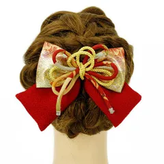 髪飾り リボン 卒業式 袴 成人式 赤 振袖 前撮り ゴールド ちりめん 組紐 ラメ糸 和柄 ヘアアクセ かんざし ヘッドドレス 結婚 No.9-3539