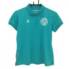 【美品】ルコックゴルフ 半袖ポロシャツ ブルーグリーン ロゴ白 襟・袖口メッシュ レディース M ゴルフウェア le coq sportif