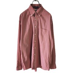 TOMMY HILFIGER 90s トミーヒルフィガー 長袖BDシャツ 胸ポケット レッド 他 ストライプ メンズ Mサイズ