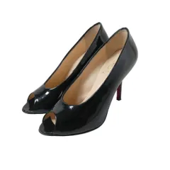 Christian Louboutin クリスチャンルブタン サイズ35 約22㎝ エナメル パテントレザー パンプス オープントゥ ハイヒール ピンヒール 黒 ブラック レディース