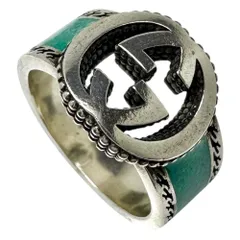 15号 【GUCCI/グッチ】インターロッキングG  ターコイズ リング・指輪 シルバー925 8.0g 15 ユニセックス 【中古】【真子質店】【BL】