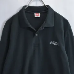 ～90s 日本製 CocaCola コカ・コーラ ロゴ刺繍 ポロシャツ 長袖 コットン ヴィンテージ 企業系 ブラック ビンテージ アドバタイジング 古着 メンズ M相当