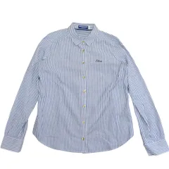 美品 BURBERRY BLUE LABEL バーバリーブルーレーベル ストライプ ロングスリーブシャツ 36 ブルー ホワイト レディース 古着 中古 USED