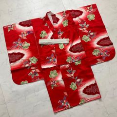 七五三 女の子 着物 赤地 蝶と花柄 7歳 5歳 3歳 身丈約115cm - メルカリ