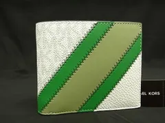 ■新品■未使用■ MICHAEL KORS マイケルコース MK柄 PVC×レザー 二つ折り 財布 ウォレット ホワイト系×グリーン系 BL2394