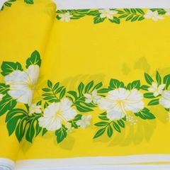 約110×30cm　ハワイアン柄 ハイビスカスプリント 裾ボーダー バチスト T/C ブロード ST6331-4C イエロー 生地 布地 布 ハンドメイド