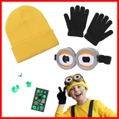【即発送】[GOKEI] ハロウィン ミニオン コスプレ 子供 【黄色いニット帽 ゴーグル 手袋 3点セット】 ミニオンズ 仮装 キッズ コスチューム ミニオン用 子ども 男の子 女の子 クリスマス パーティー イベント