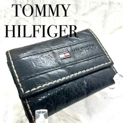 【定番人気】トミーヒルフィガー キーケース 黒 レザー 刺繍ロゴ ステッチ TOMMY メンズ 小物