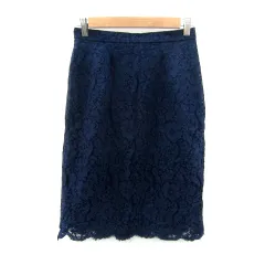 トランテアン ソン ドゥ モード 31 Sons de mode タイトスカート ミモレ丈 花柄 レース スリット 38 M 紺 ネイビー /SY21