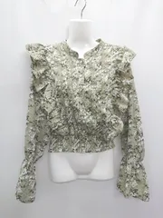 ◇ CECIL McBEE セシルマクビー 総柄 フリル 長袖 ブラウス カットソー サイズM グリーン レディース P  【1406110015795】