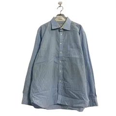 Paul Fredrick 長袖 ストライプシャツ XL ライトブルー ホワイト ブラック ビッグサイズ 古着卸 アメリカ仕入 a603-5823