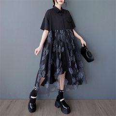 モード系 シャツワンピース  ユニークデザイン レディース アシンメトリー 美しいシルエット 大きいサイズ 個性派 配色